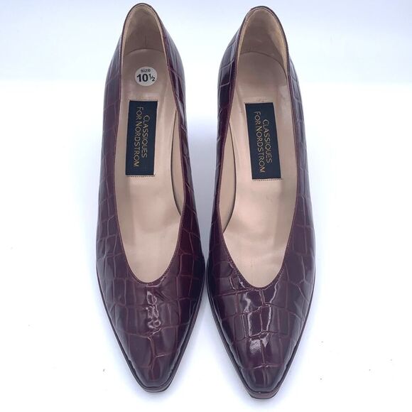 Classiques Nordstrom Italy Brown Croc Embossed Leather Pumps Size 10.5 Heels - Picture 2 of 9